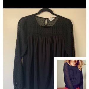 Boden Long Sleeve Dolby Panel Polka Dot Top in Black